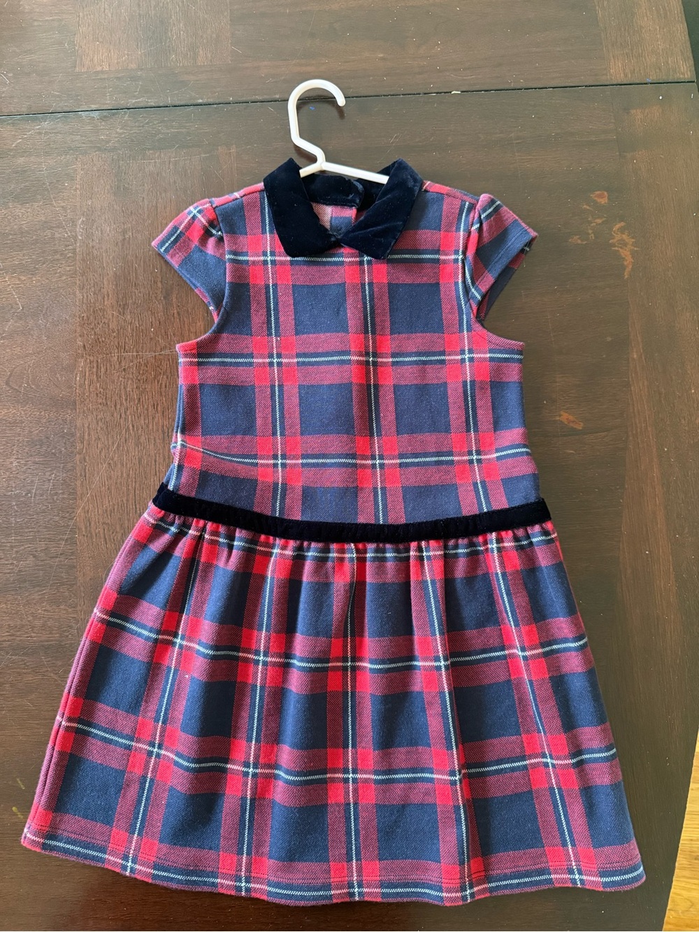 Janie and Jack Red and Navy Plaid Velvet-Trim Dress